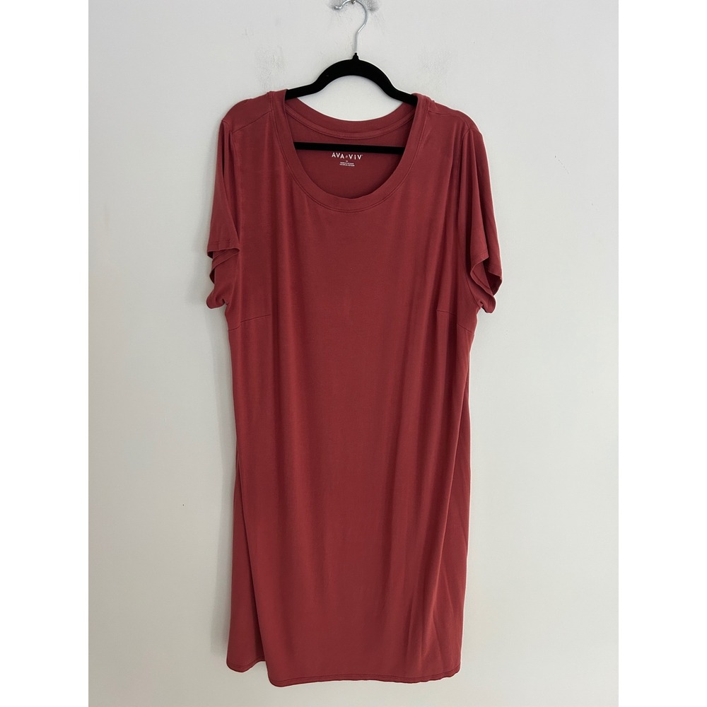 Ava & Viv Womens 2X Terracotta Red Short Sleeve T-Shirt Midi Dress Stretch Rayon